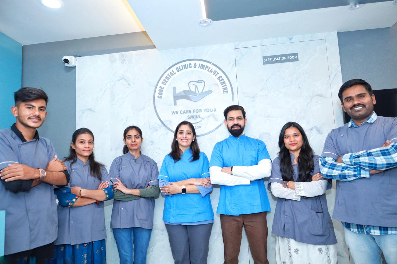 The dental team at a Indore clinic, featuring Dr. Gagan Jaiswal and Dr. Shardha Jaiswal, ready to assist patients.